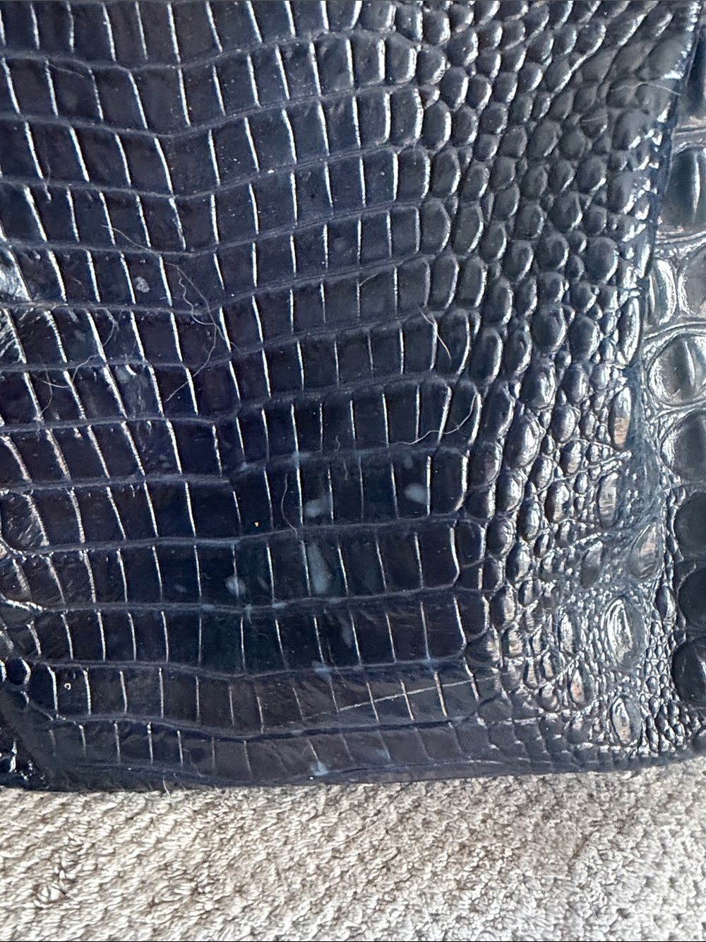 Brahmin Navy Croc-Embossed Tote with Tan Trim and Pink Accent - Picture 5 of 7